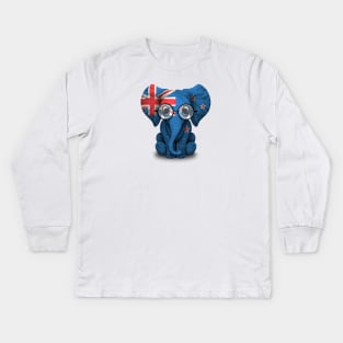 Baby Elephant with Glasses and New Zealand Flag Kids Long Sleeve T-Shirt